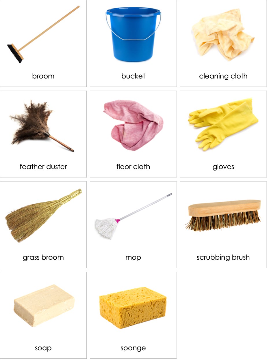 Cleaning Equipment List With Pictures Vocabulario 영어 Disinfection