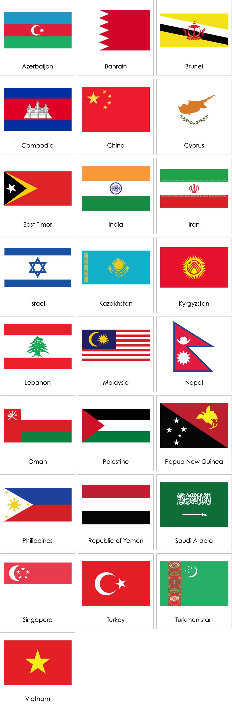 asian country flags with names